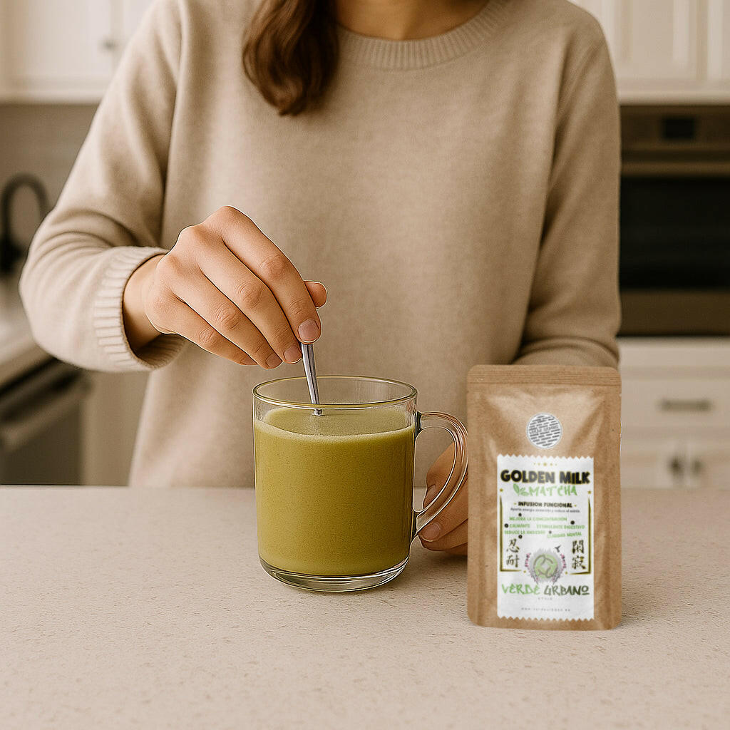 GOLDEN MILK MATCHA | Infusión funcional con Cúrcuma, Matcha y Ashwagandha - Ingredientes 100% naturales.