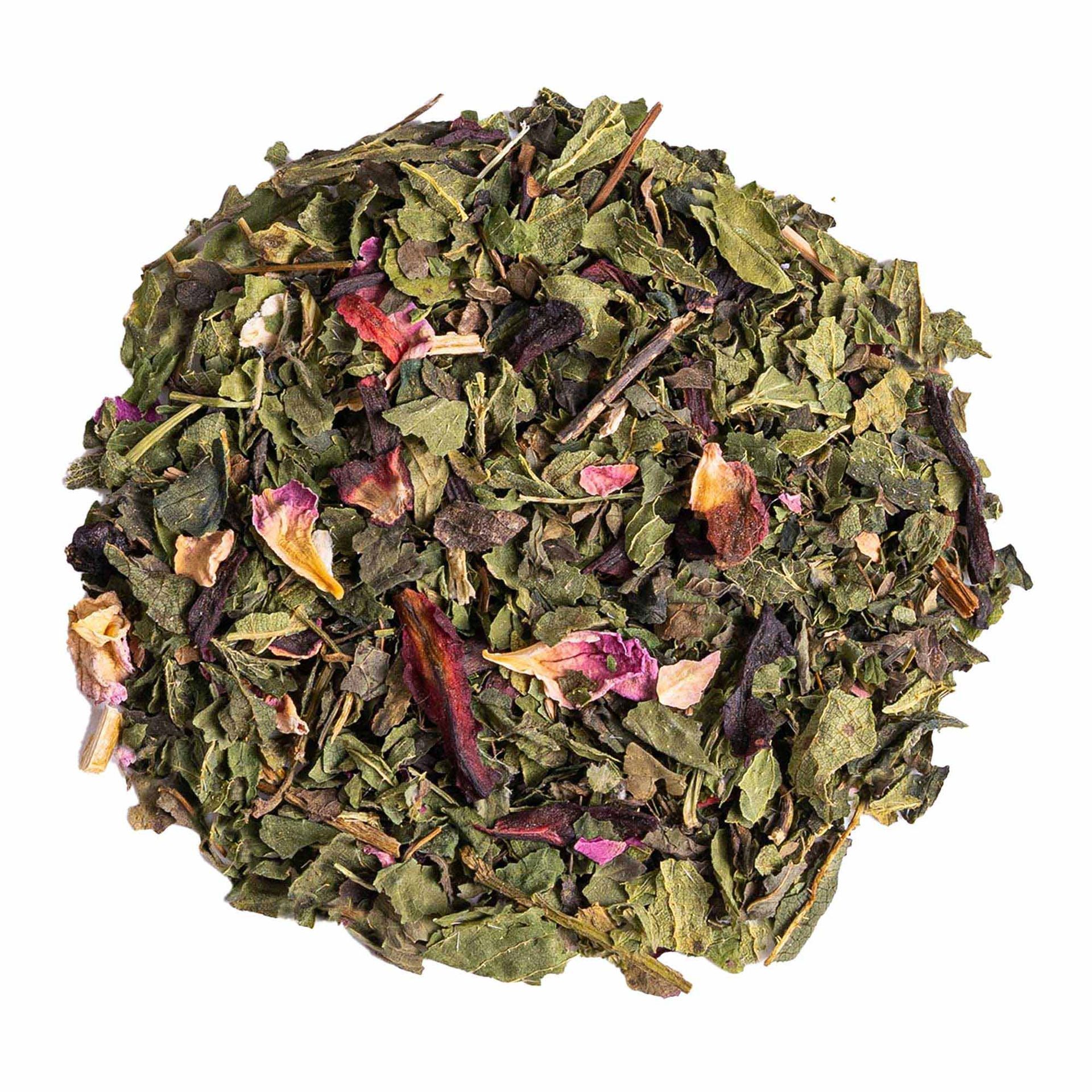 Mezcla de plantas de NOCTUA: rooibos, tilo, menta piperita, hinojo, anís, caléndula y pétalos de rosa