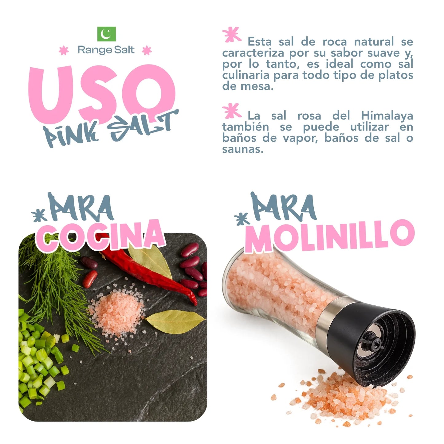 Sal Rosa del Himalaya usada en cocina sobre verduras asadas