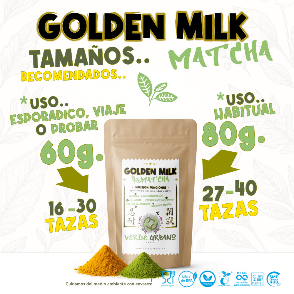 GOLDEN MILK MATCHA | Infusión funcional con Cúrcuma, Matcha y Ashwagandha - Ingredientes 100% naturales