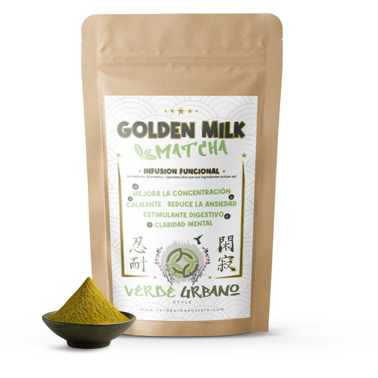 GOLDEN MILK MATCHA | Infusión funcional con Cúrcuma, Matcha y Ashwagandha - Ingredientes 100% naturales - 80 g.